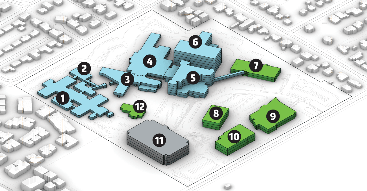 Graphic showing campus buildings Graphic showing campus buildings