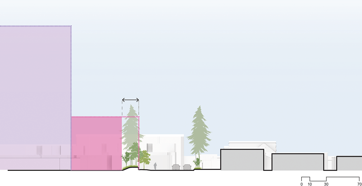 Diagram showing height limits and setback at the 120th St campus edge Diagram showing height limits and setback at the 120th St campus edge
